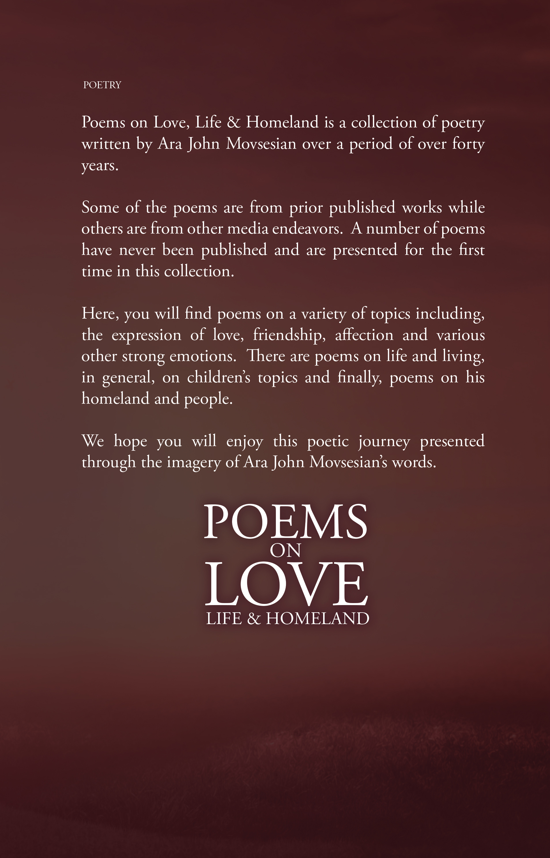 Poems on Love, Life & Homeland Back Cover